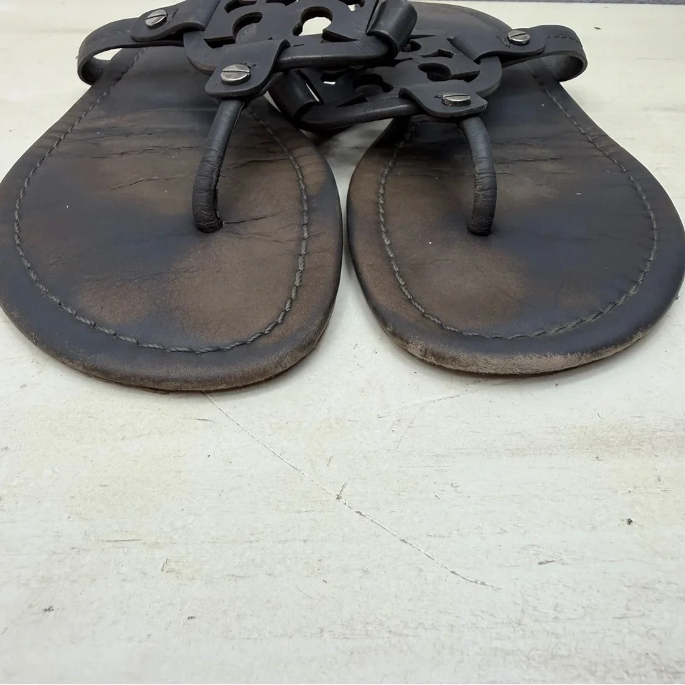 Tory Burch Dark Grey Leather Miller Sandals 9.5